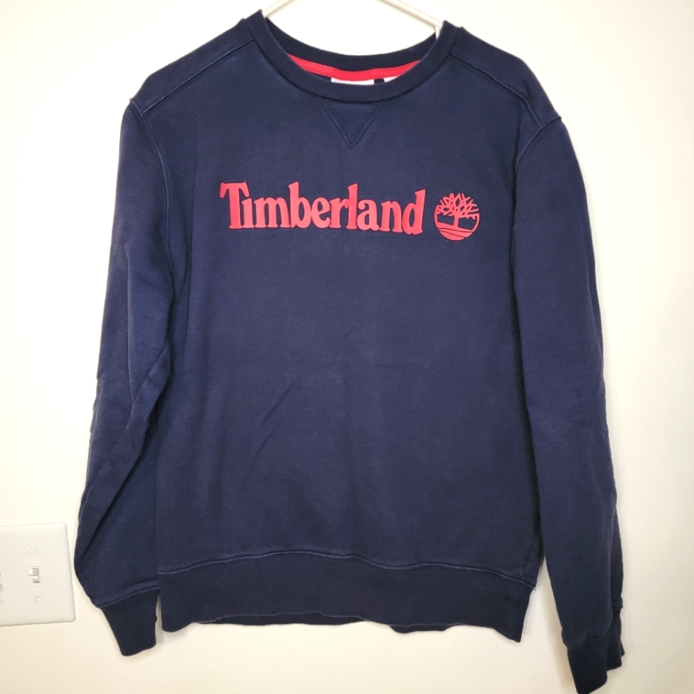 Vintage Timberland Weathergear Crewneck Sweatshirt Navy & Red Lg